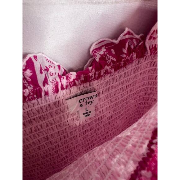 Crown & Ivy Maxi Pink White Print Tie Sleeves Size Large Dress - Picture 4 of 5